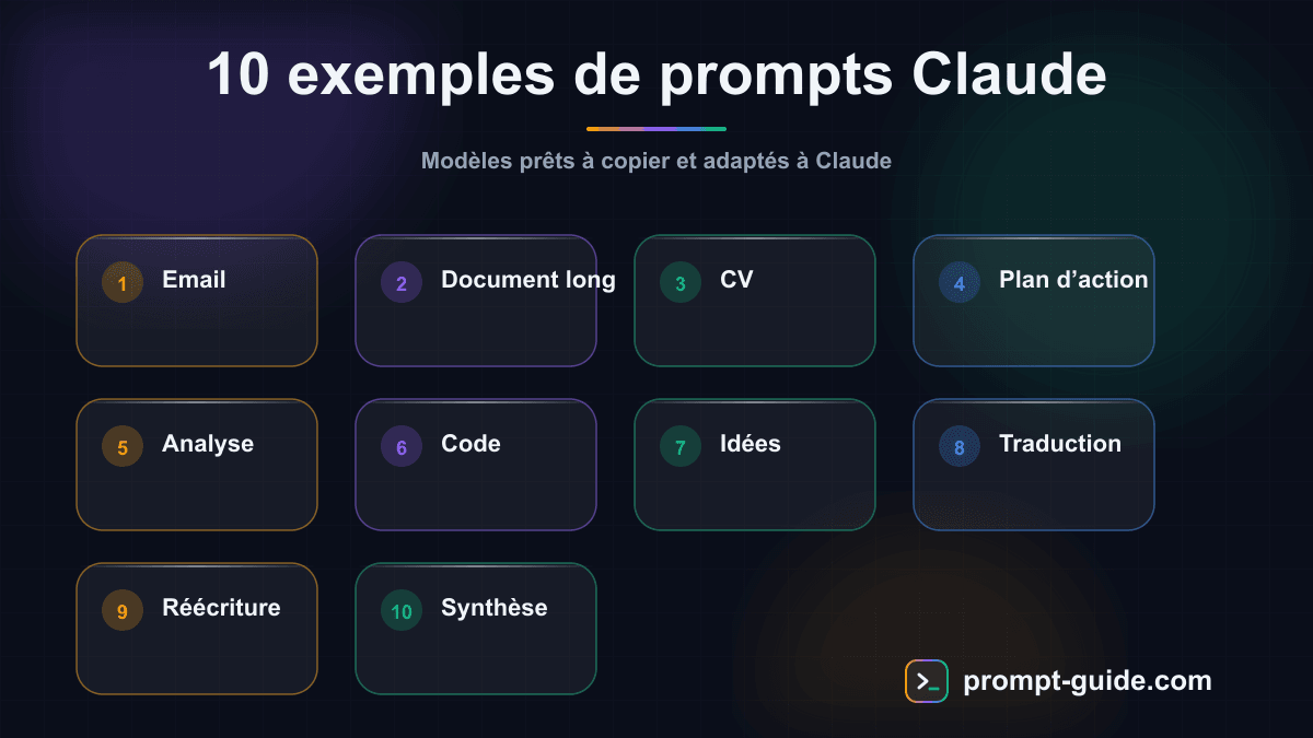 Infographie — Exemples de prompts Claude