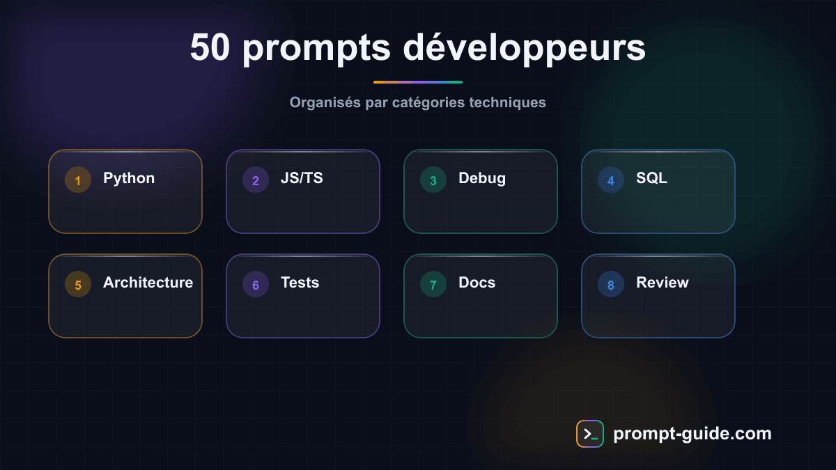 Infographie — Les 50 meilleurs prompts pour développeurs en 2026